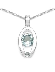 0.60 Carat Genuine Blue Topaz Sterling Silver Pendant Necklace. 18"