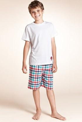 3 Piece Older Boys' Pure Cotton Check Woven Pyjamas