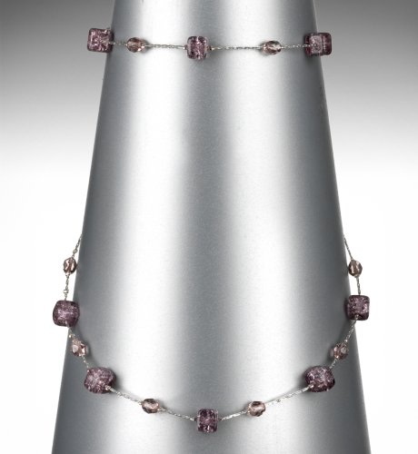 Silver Plated Cubic Bead Necklace amp Bracelet Set