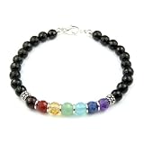 Black Faceted Onyx Chakra Bracelet with Garnet, Carnelian, Jade, Malachite, Turquoise, Lapis,...
