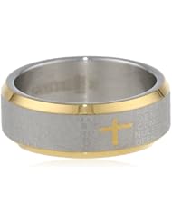 Stainless Steel  18kt Gold Plated Trimming Engraved with "The Lords Prayer" Written in Spanish Cross Ring, Size 8