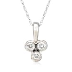 14k White Gold Milgrain 3-Stone Diamond Bezel Set Pendant (.09 cttw, J Color, I2 Clarity), 18"