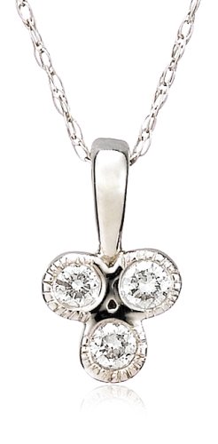 14k White Gold Milgrain 3-Stone Diamond Bezel-Set Pendant (.09 cttw, J Color, I2 Clarity), 18"