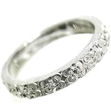 Diamond Pave Set Engraved with Flower Design Wedding-band or Stacking-ring in 18k White Gold (T.w 0.25) Size 7.5