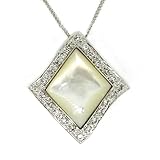 Shimmery Lozenge .925 Sterling Silver Pendant w/White MOP & White CZs