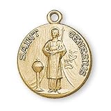 12K Gold Filled Saint Genesius Medal and 18-inch Chain