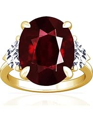 18K Yellow Gold Oval Cut Ruby Three Stone Ring