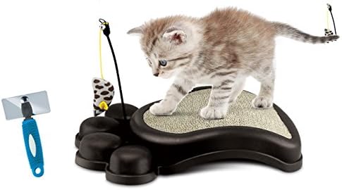 Paw Shaped Kitty Scatcher With Toy Mouse, De-Shedder Grooming Tool &amp; Cat Nip