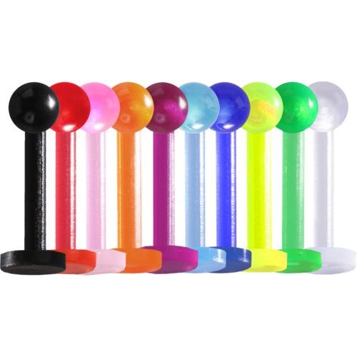 10er Set Bioflex Labret Piercings 1,2 Mm X 8 Mm – Mit Kristall In 10 Farben, Hypoallergen, Flexibel