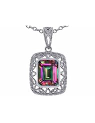 Tommaso Design(tm) Emerald Cut Rainbow Mystic Topaz Pendant in 10 kt White Gold