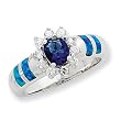 Sterling Silver Created Opal & Blue CZ Ring