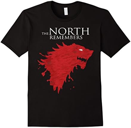 Men's G.O.T Tshirt The North Remembers Fire Wolf Large Black