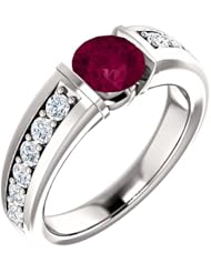 10K White Gold 6.00mm Round Cut Rhodolite Garnet and Diamond Ring -- LIFETIME WARRANTY