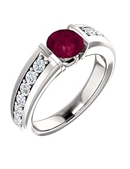 18K White Gold 6.00mm Round Cut Rhodolite Garnet and Diamond Ring -- LIFETIME WARRANTY