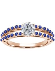 1.32 Ct Round H/I Diamond Blue Sapphire 925 Rose Gold Plated Silver Ring