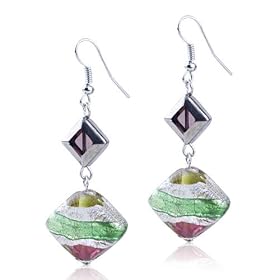 Sterling Silver And Green Stripes Dangle Earrings