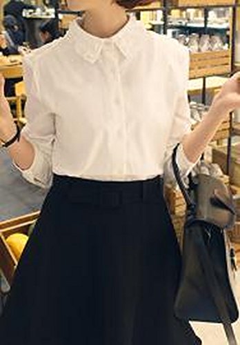 シャツ ブラウス ドレスシャツ 大きい サイズ 有 トレンド シフォン フリル 襟 トップス 長 袖 シャツ シンプル 可愛い 白 (オリジナル・ブレスレットとサシェセット)