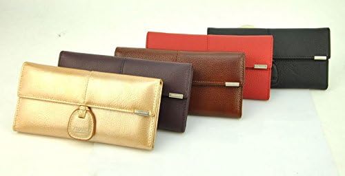 Women Genuine Real Leather Trifold Wallet Long Purse Purse Card Holder Coin Bag : Brown