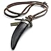 KONOV Vintage Wolf Tooth Cross Pendant Leather Cord Mens Necklace Chain, Black Gold Brown