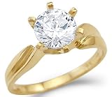 Solid 14k Yellow Gold Ladies Solitaire Engagement CZ Cubic Zirconia Ring New Round Cut 1.5 ct