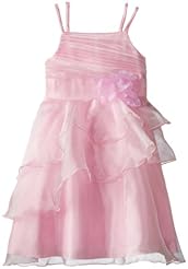 Girls Organza/Polyester Sleeveless Shirred  Dress
