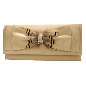 Buy Big Satin Clutch with Feathered Bow and Rhinestone Center Evening Bag - (Tuscany) by Carlo Fellini