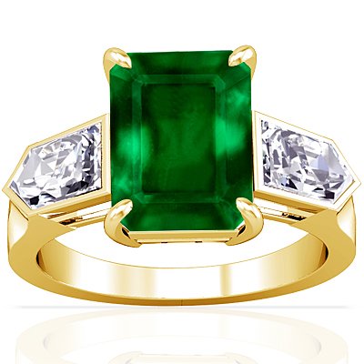 14K Yellow Gold Emerald Cut Emerald Fana Designer Ring