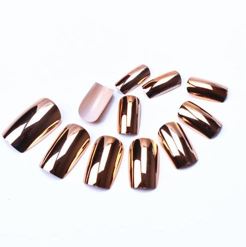 New Nail Art Tips Light Brown Design Shiny Shape Acrylic Full Cover False Nails 24pcs