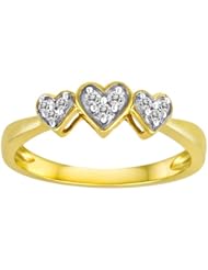 10k Yellow Gold Triple Heart Diamond Ring (1/10 cttw, H-I Color, I1-I2 Clarity)