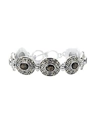Sterling silver and 18k gold Enchanta Collection oval black onyx bracelet 7.5 -8.5 inches