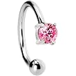 Silver 925 16 Gauge Pink Austrian Crystal Circular Barbell