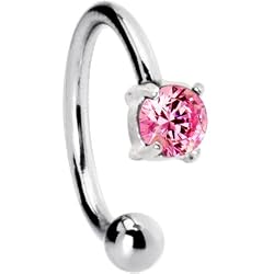 Silver 925 16 Gauge Pink Austrian Crystal Circular Barbell