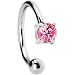 Silver 925 16 Gauge Pink Austrian Crystal Circular Barbell