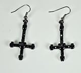 Black Inverted Skull Cross Earrings Death Metal Evil Satan