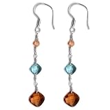 Sterling Silver Graduated Chocolate and Aqua Glass Drop Earrings