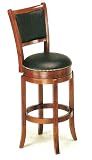 Soft Leather Swivel Bar Stool With Vinyl Backrest In Cherry Finish