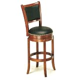 Soft Leather Swivel Bar Stool with Leather Backrest in Cherry Finish