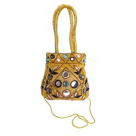 Click here to buy Mango Yellow Sequined Evening Bag with floral Embroidery (Clearance - only for holidays) by Nvie Designs.