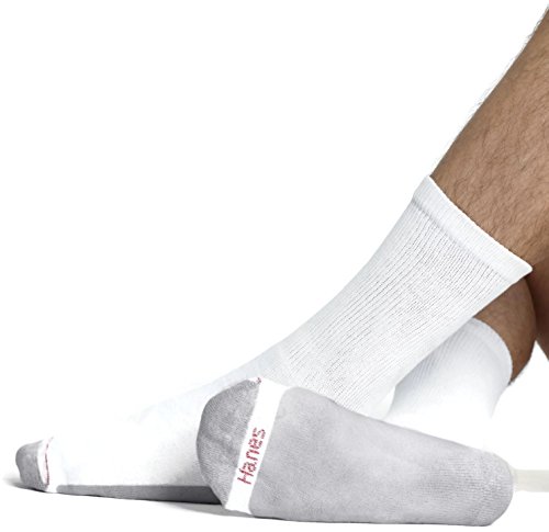 Hanes Men's 6 Pack Classics cushion crew Sock, White, 10-13 (Shoe Size 6-12)