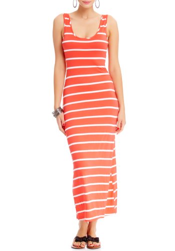 2B Sleeveless Stripe Basic Maxi Dress 2b Day Dresses Neon Coral-xl 2B Sleeveless Stripe Basic Maxi Dress 2b Day Dresses Neon Coral-xl