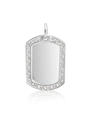 Bling Jewelry Sterling Silver Dog Tag Pendant CZ Outline