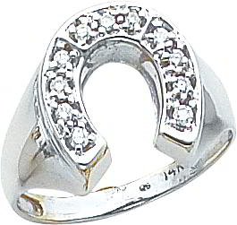 14K White Gold .21cttw Diamond Horseshoe Mens Ring Sz 10