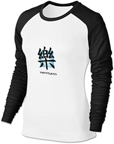 AnneMello Baseball Tshirt Women Chinese Word Symbols White/Black XXLarge