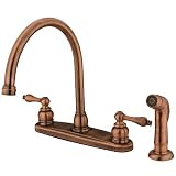 Kingston Brass KB726ALSP Vintage Gooseneck Kitchen Faucet with Ac Sprayer, Antique Copper