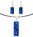 Sterling Silver Dichroic Glass Blue with Clear Glass Sprinkles Rectangular Pendant and Earrings Set, 18"