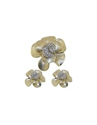 Nickel Free Sterling Silver Pendant & Earring Sets 14K Gold Plated Flower CZ Set