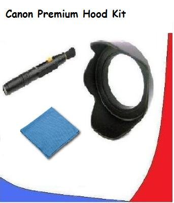 Canon EF-S 18-135mm f/3.5-5.6 IS Pro Digital Lens Hood (Flower Design) (67mm) + DIGI Microfiber Cleaning Cloth + Vivitar Lens Cleaning Pen.