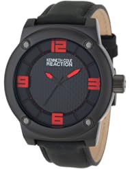 Kenneth Cole REACTION Unisex RK1313 Street Black Case Black Leather Strap Black Analog Dial Watch