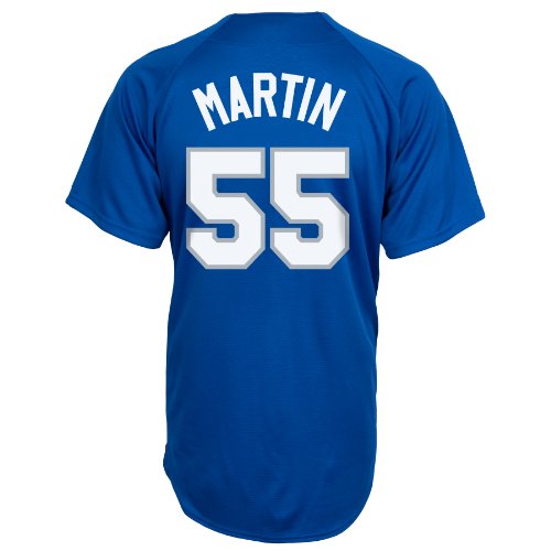MLB Los Angeles Dodgers Russell Martin Adult Short-Sleeved Full Button Down Synthetic Replica Batting Practice Jersey, XX-Large
