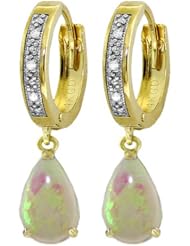 14k Gold Hoop Earrings with Genuine Diamonds & Opals